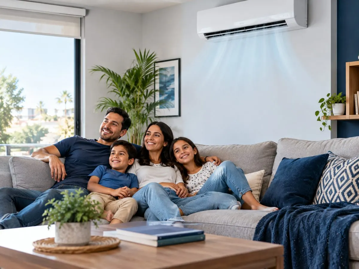 Familia cómoda en una sala con minisplit