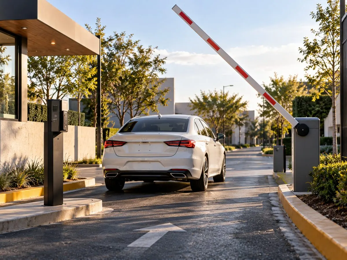 Pluma vehicular en la entrada de un estacionamiento