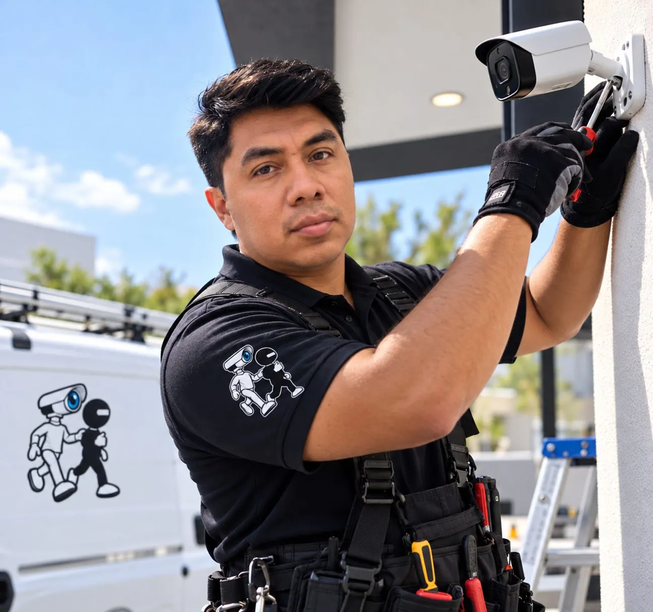 Técnico de La Red Es Todo instalando una cámara de seguridad